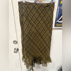 jonathan martin Olive and Black Diamond-Check Midi Skirt vintage and silk